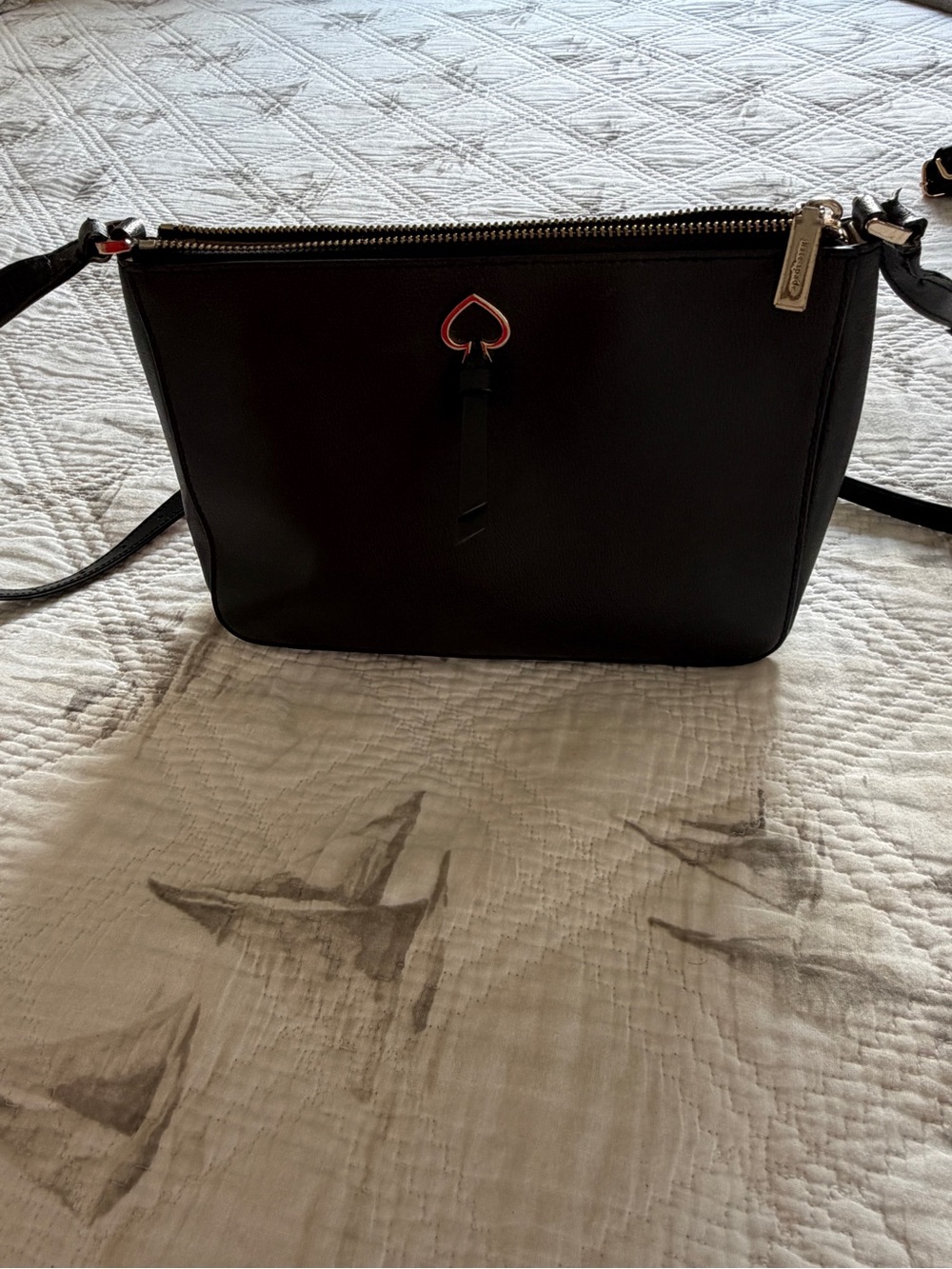 kate spade Black Leather Crossbody with Spade Accent